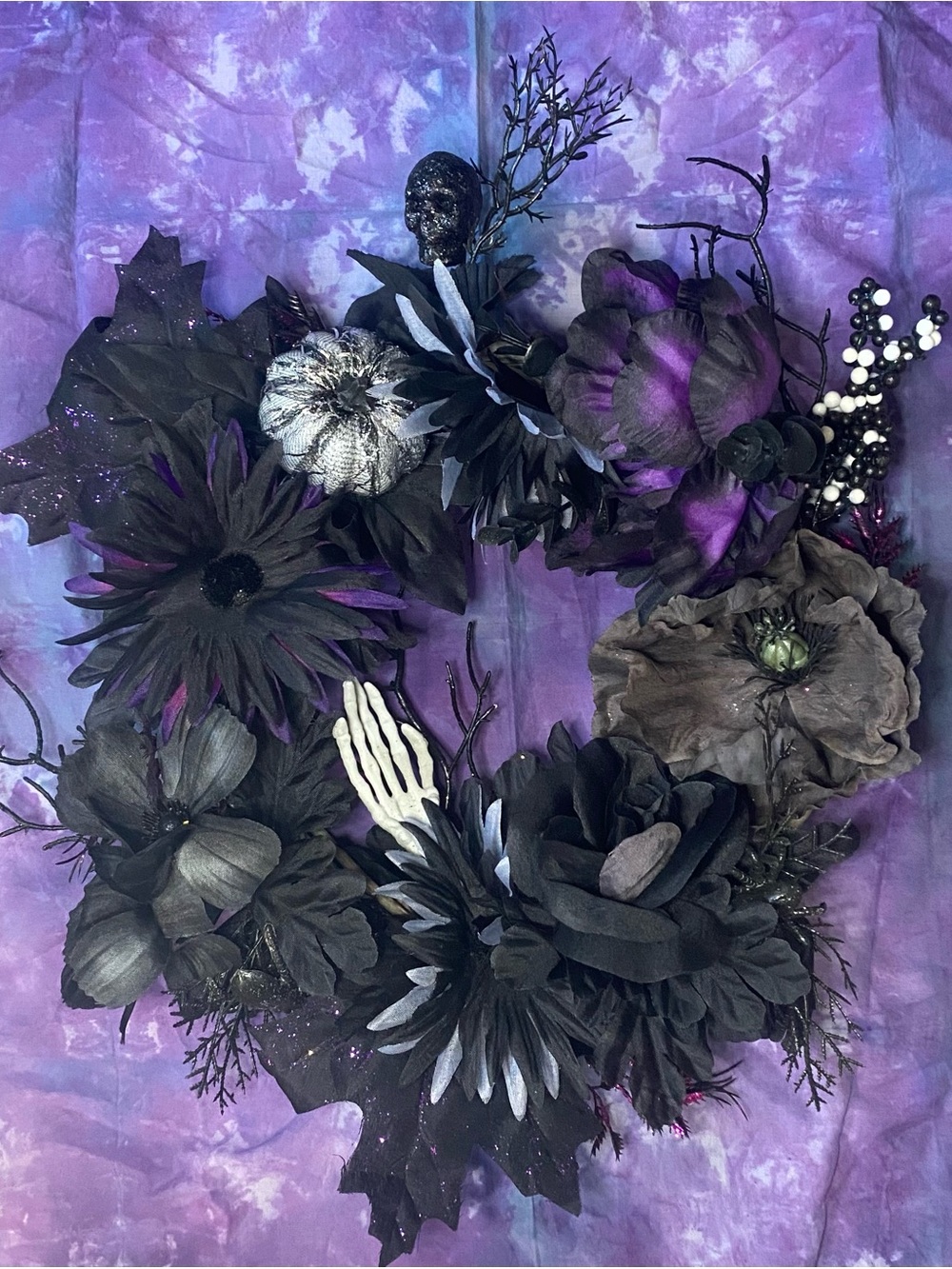 Handmade Gothic Black & Purple Floral Halloween Wreath